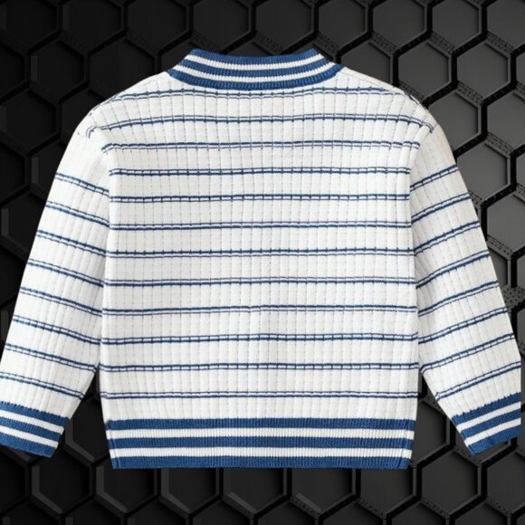 Kids’ Striped Knit Cardigan Blue and White Button-Up - Picture 2 of 9